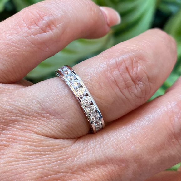 14k Solid White Gold 3.5mm ETERNITY Wedding Band - Picture 9 of 16